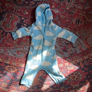 Monica and Andy cloud fleece onesie